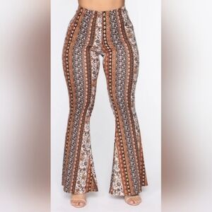 Fashion Nova Women Bohemain Free Spirit Brown Flare Pants Size 3X NWT